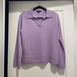 Saks Fifth Avenue 100% Cashmere XS Lilac Purple V-Neck Polo Collar Sweater